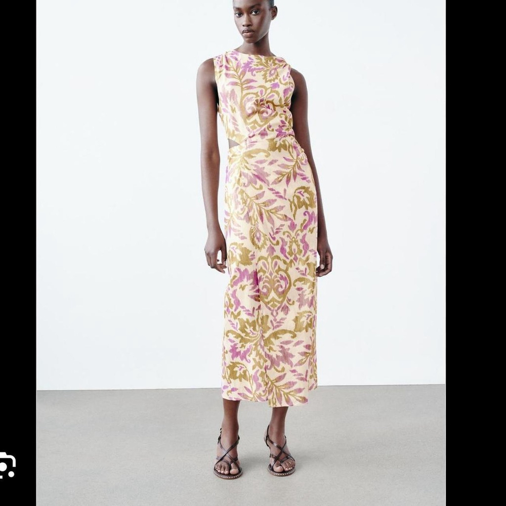 ZARA FLORALS PRINT CUT OUT MIDI DRESS - SIZE XS - BRAND NEW WITH TAG
